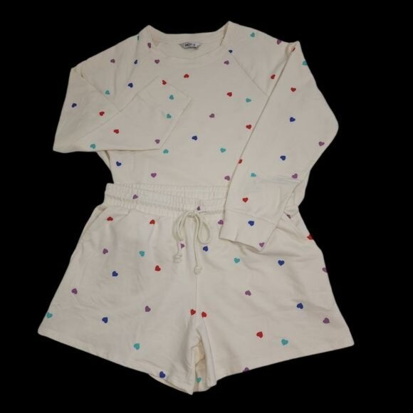 Wildfox Womens Relaxed Fit Super Soft Sweatshirt And Short Lounge Set M Cream - Picture 13 of 13